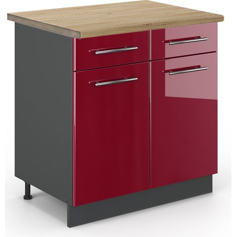 Mobiletto base per cucina Fame-Line, Bordeaux lucido, 80 cm , PL Rovere, Vicco
