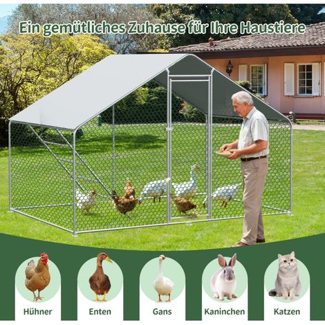 Enclos extérieur pour poules 3×2×2 m avec serrure de sécurité et bâche PE imperméable, enclos métallique pour poules, lapins et autres petits animaux (1/5)