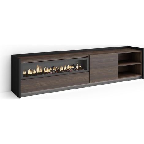 Skraut Home - Mueble TV, Televisión, Muebles de salón, almacenaje, 207x37x50cm, Para TV hasta 80", Chimenea eléctrica, LED, Estilo Moderno, Roble oscuro y Negro (1/5)
