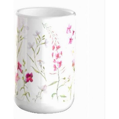 Trade Shop - Vaso Cepillo De Dientes Blanco Con Flores De Cerámica Accesorio De Baño 69918 - (1/3)