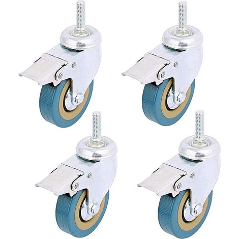 Paquet de 4, Roue à roulettes en polyuréthane Non marquante verrouillable à Rotation avec roulettes pivotantes et Blocage (M10 Tige filetée-3") (1/5)