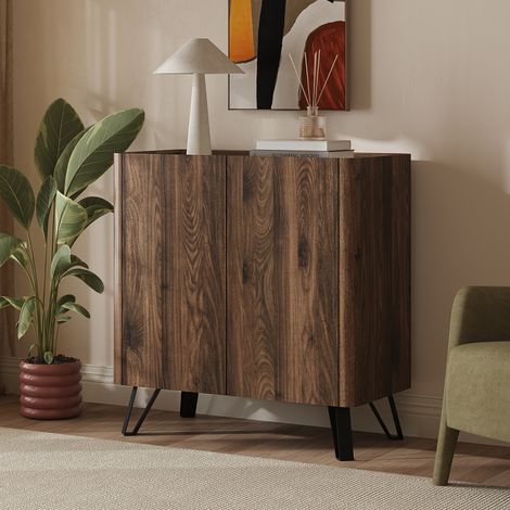 Credenza Trorlon a 2 Ante Mobile Contenitore 83x80x40 cm - Effetto Noce/Travertino [en.casa] (1/5)