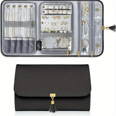 Pochette à bijoux de voyage portable, pochette à bijoux pliable, sac de rangement pour bijoux de voyage, pochette à bijoux