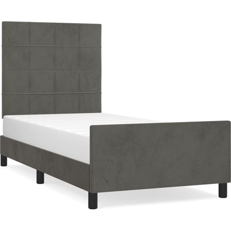 Lit simple，Lit adulte，Cadre de lit sans matelas gris foncé 90x190 cm velours CFW6166368 (1/5)