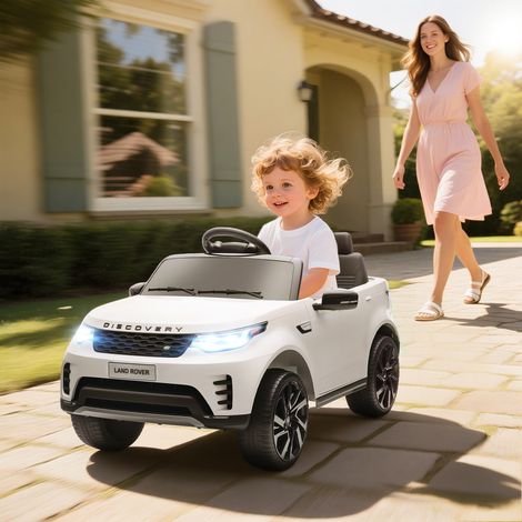 Lizenziertes Land Rover Elektro-Kinderauto mit LED-Scheinwerfern, Hupe und Fernbedienung, 105 x 68,5 x 58 cm, weiß (1/5)