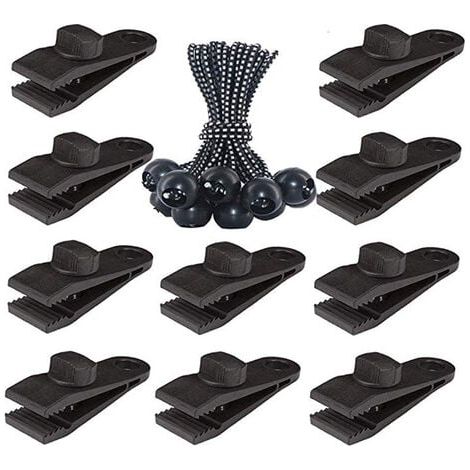 Lot de 20 pinces pour bâche de tente, accessoires de camping et de piscine, 10 pinces + 10 boucles (1/3)