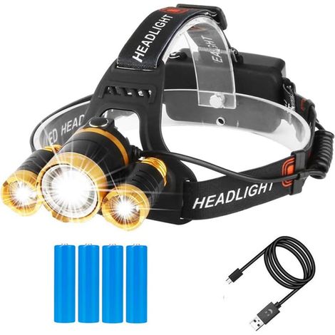 Lampe Frontale Étanche Rechargeable, Lampe Frontale USB Développée Super Lumineuse 12000 Lumens Capteur Zoomable Mise au Point Réglable Lampe Frontale LED pour Camping Pêche Randonnée Chasse Extérieur