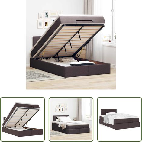 vidaXL Stauraum - Ottoman-Bett mit Matratze Dunkelbraun 120x190 cm Stoff (1/5)