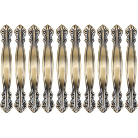 SHINING HOUSE Set mit 10 Vintage-Antik-Bogen-Schrankgriffen – Möbeltürgriffe, 14,5 cm lang (96 mm Lochabstand) – grüne Bronze (1/4)