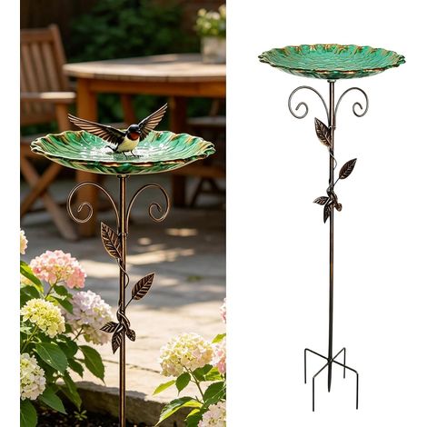 Bain d'oiseaux pour Extérieur Abreuvoir Oiseaux 25,5CM, Bains d'oiseaux pour l'extérieur, Abreuvoir Oiseaux Extérieur avec Base Stable À 4 Branches pour Jardin Ou Pelouse