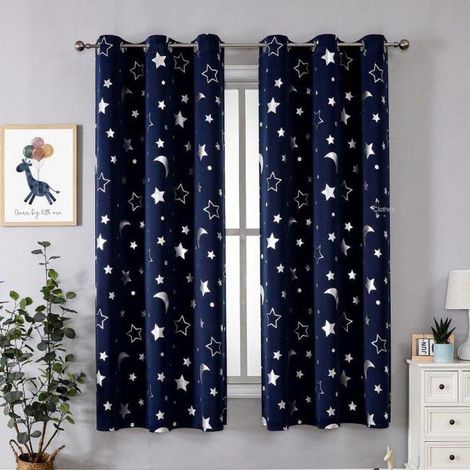 Rideaux occultants pour enfants avec lune et étoile pour chambre à coucher - Rideaux et rideaux découpés avec œillets pour chambre d'enfant - Rideaux (1/5)
