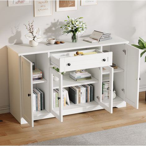 Sideboard 138/40/83 cm in Weiß mit 4 Türen, 2 Glastüren und 1 Schublade (1/5)