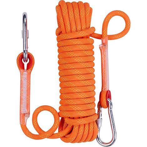 Corde de sécurité Corde en nylon Corde d'escalade en plein air Corde d'escalade Corde d'escalade Corde de sauvetage Corde de descente Corde d'escalade 10mm Orange (10 mètres + 2 mousquetons) (1/5)