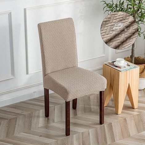 Housse de chaise imperméable en jacquard taupe – Haute élasticité – Lavable en machine – Protection contre rayures et taches (1/5)
