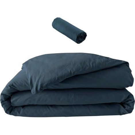 Pack parure en percale 78 fils 240 x 220 cm + DH 140x190 Bleu (1/5)