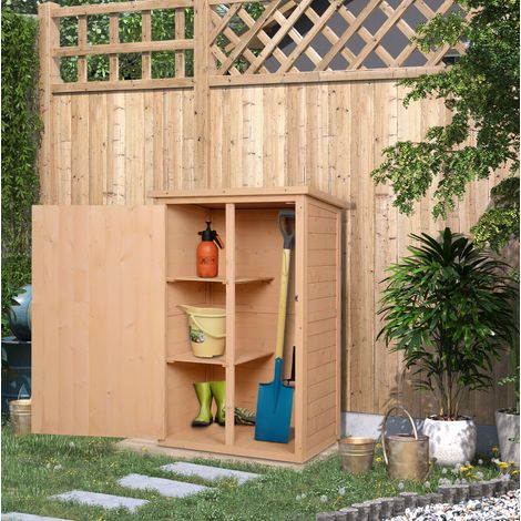 Abri de jardin compact en bois avec 2 étagères intérieures, porte verrouillable et toit incliné, pour outils et rangement extérieur, 75 x 56 x 115 cm  CHICFURN (1/5)
