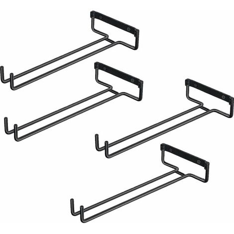 Ahlsen Stück Glasaufhänger für Regal, Eisen-Glashalter für 4 Gläser, wandmontiertes Weinglas-Präsentationsregal, umgedrehter Glashalter für Weinschränke, Bars, Küchen (schwarz) (1/5)