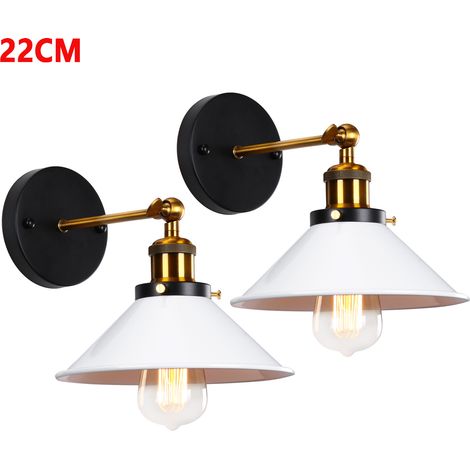 Apliques de Pared 2 Piezas, Vintage Lámpara de Pared con Ø22cm Pantalla de Hierro, Iluminación E27 Edison Luz Interior para Dormitorio Pasillo Cafe Loft (Blanco) (1/5)