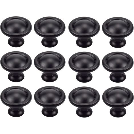 XEPHO 12 Pièces Boutons de Tiroir Ronds, Poignée Cuisine avec Vis, Armoire, Commode, Parfait pour Porte, Bureau, Chambre, Placard (Noir) (1/4)