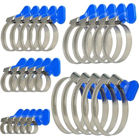 25 Pièces Collier de Serrage Inox Réglable, Collier de Serrage Métallique, Boulons Collier Durite Voiture, Piscine, Gaz, Joints à Tuyau Clips avec Poignée à Oreilles, pour Tuyau, Lave-Linge, Jardin (1/5)