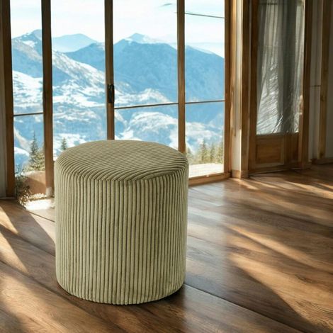 Pouf rond velours côtelé kaki (lot de 2) MALMOE (1/2)