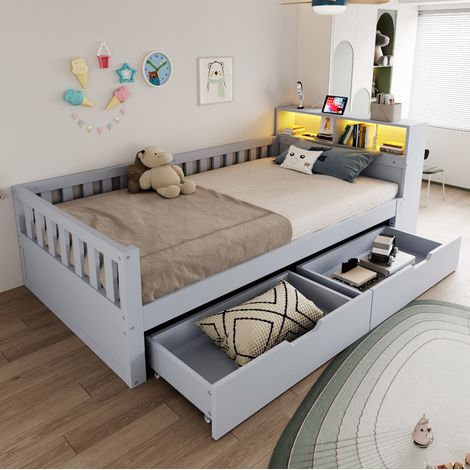 Etagenbett 90/200 cm grau mit Stauraum, LED und Ladefunktion (1/5)