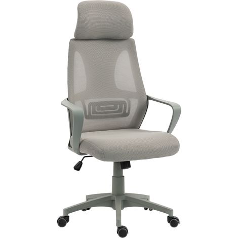 Chaise de bureau grise réglable hauteur, fonction basculante, appui-tête et soutien lombaire, siège ergonomique pour travail à domicile (1/5)
