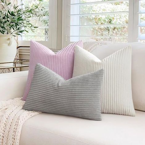 Lot de 2 Housse de Coussin Decorative en Velours Côtelé Canapé Taie oreiller Douce pour Maison Salon Chambre C - Blanc (1/5)