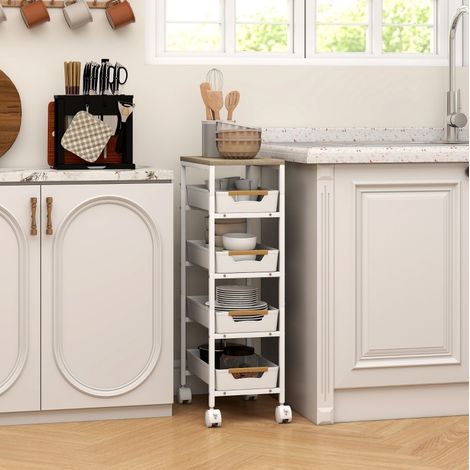 Mueble almacenamiento con ruedas para cocina blanco OKMYHOME (1/5)