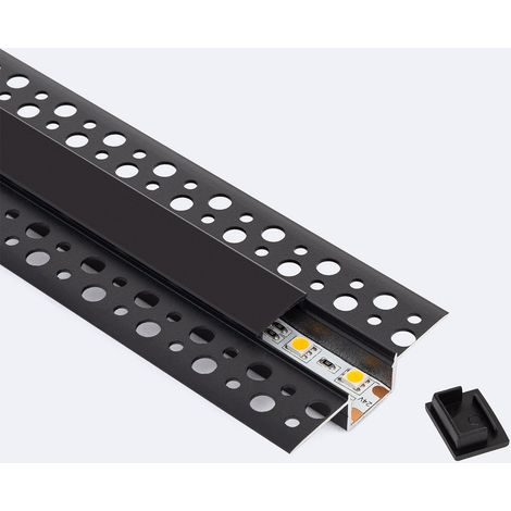 Profilo Alluminio Incasso in Cartongesso per Striscia LED fino a 15mm con Coperchio Continuo Nero 2 m Nero traslucido (1/4)