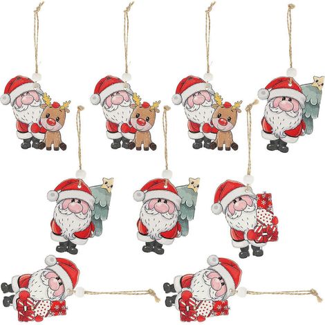9 décorations de Noël en bois à suspendre, adorables ornements sur le thème de Noël, pour les fêtes.-8.5X6.5CM