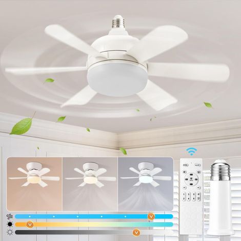 Ventilateur de plafond avec lumière intégrée et télécommande, culot E26, petit modèle à visser, idéal pour chambre ou garage. (1/5)