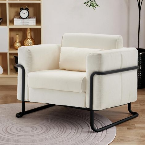 Loungesessel Creme mit Memory-Schaum und Leinenbezug, 120kg belastbar (1/5)