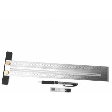 Règle traçage T en inox, précision, outil charpentier, pour positionnement/marquage mortaises menuiserie (300mm)