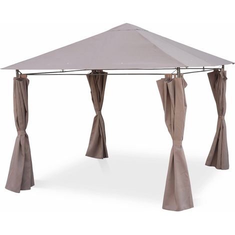 Tonnelle 3x3 m - Elusa - Toile taupe - Pergola avec rideaux. tente de jardin. barnum. chapiteau. réception