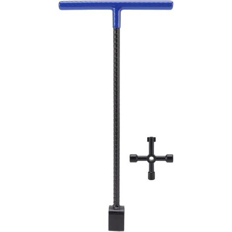 Clé de Compteur D'eau, Outil D'arrêt D'eau de 16 Pouces Clé de Compteur D'eau à Poignée en T avec Clé Multifonctionnelle à 4 Voies pour Vanne D'arrêt D'eau Principale(Bleu) (1/5)