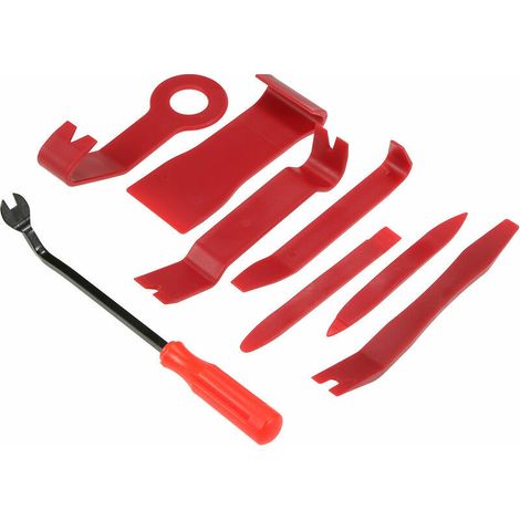 8 pieces kit d'outils de retrait de garniture auto voiture audio radio panneau de porte pince pinces attache dissolvant levier de reparation outil a main, modele: rouge 10 (1/5)