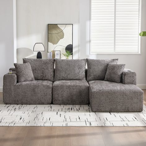 Canapé d’angle modulaire en L 261×165×80 cm, gris foncé, avec porte-gobelets (1/5)