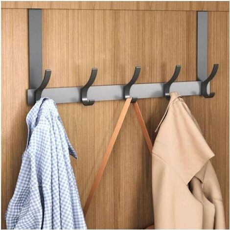 Wandgarderobe ohne Bohren – Schwarzer Edelstahl – 5 Haken – Tragkraft bis zu 13,6 kg – Für Türen mit einer Stärke von 3,5 bis 4,5 cm (1/4)