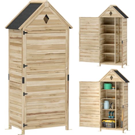 Abri de jardin avec 4 étagères, abri de rangement en bois, toit en asphalte étanche, 80 x 49 x 170 cm, marron clair