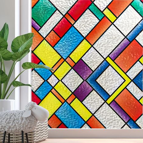 Pellicola oscurante per finestre, rettangolare 3D colorata, 90x200 cm, altamente decorativa, eccellente privacy, protezione UV e resistenza al calore, senza adesivo, camera da letto. (1/5)