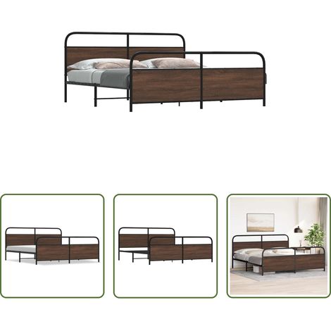 Stahlbett - Metallbett ohne Matratze Braun Eichen-Optik 200x200 cm (1/5)
