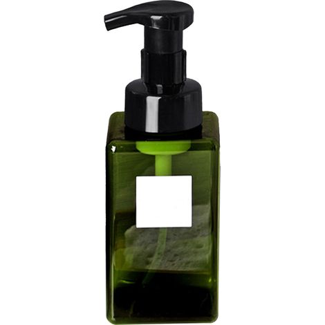 Distributeur de savon liquide avec pompe à mousse, capacité de 450 ml, type à bouton-poussoir, rechargeable, pour gel douche et shampoing. (1/5)