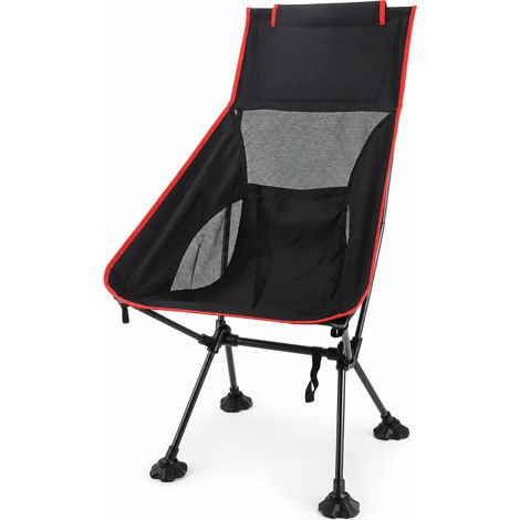 Chaise pliante de plage grand format noire et rouge respirante (1/5)