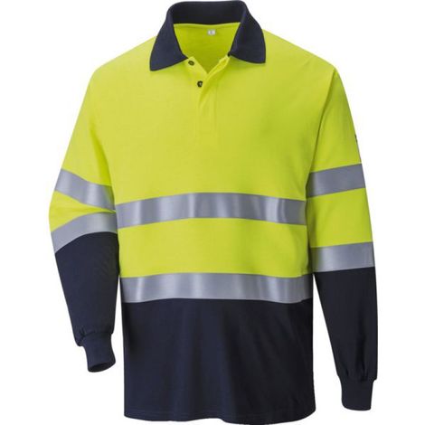 Polo bicolore antistatique résistant aux flammes couleur : Jaune/Marine taille L - PORTWEST
