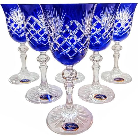 Copas de vino de cristal cobalto de 170 ml con diseño de piña. (1/4)