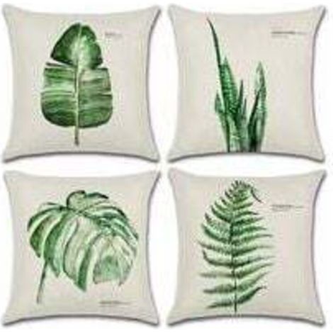 Extérieur Housse De Coussin, Lot De 4 Imperméable Feuille Verte Motif Canapé Taie D'oreiller Pour Patio Jardin Salon Chambre Décoration, 45x45cm -A