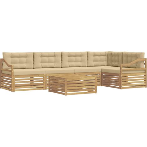Conjunto de sofás de exterior con cojín 6 pcs y Beige Poliéster vidaXL