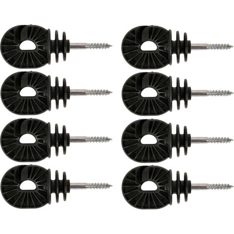 8x isolateur cloture électrique grand modèle pour ruban de 12,5mm universel noir à visser dans piquet bois fil corde cordon chevaux vache mouton gibier