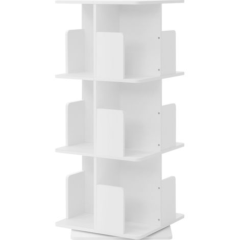 ML-Design Estantería Giratoria 360° con 3 Niveles y 12 Compartimentos, Blanca 40 x 94 x 40 cm Librería Independiente para Niños Organizador de Pie Mueble Multifuncional para Libros y Juguetes